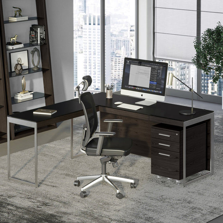 Sequel 20 Glass Desk BDI Color (Top/Frame): Charcoal Stained Ash/Satin Nickel