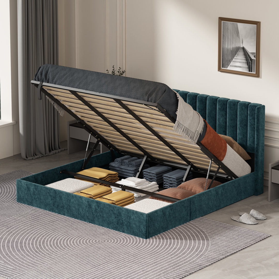 Daizia Lift Up Storage Platform Bed with Wingback Headboard Latitude Run® Color: Green Size: King