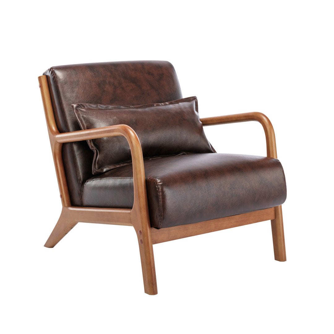 Arsh Accent Chair With Pillow, Pu Upholstery, Rubberwood Legs Wade Logan® Upholstery Color: Dark Brown Polyurethane
