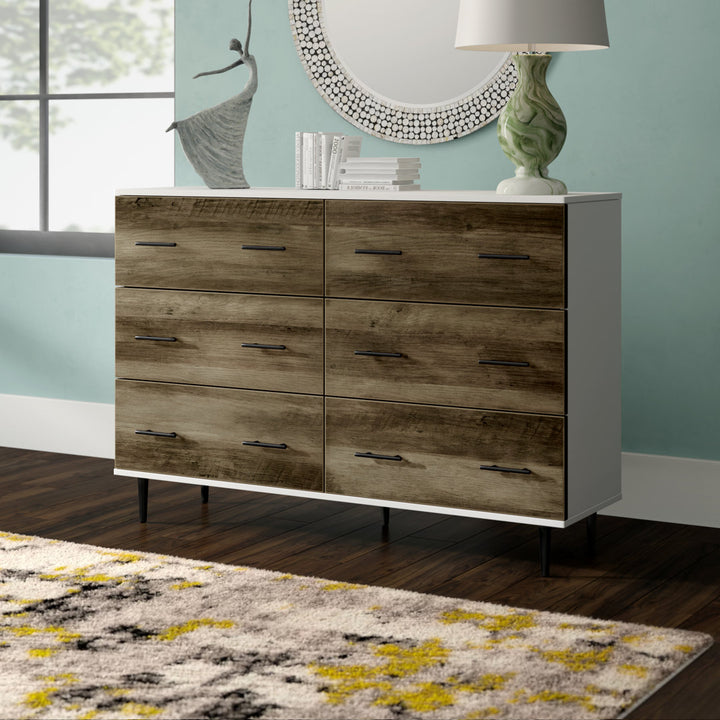 Catt 52" Wide 6 Drawer Dresser Mercury Row® Color: White/Rustic Oak