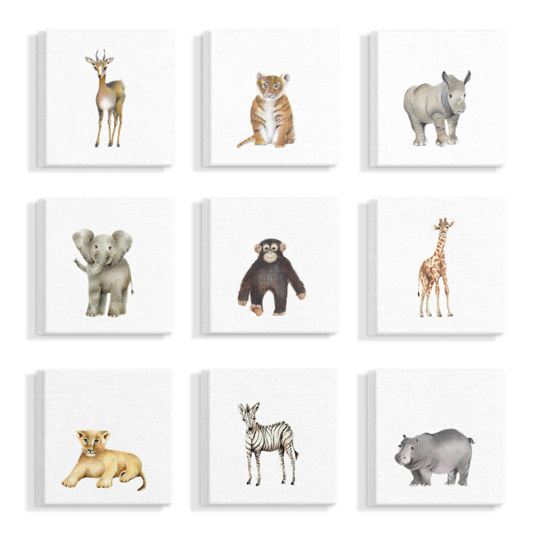 Aylin 'Watercolor Zoo Animal Illustration' 9 Piece Canvas Art Three Posts™ Baby & Kids