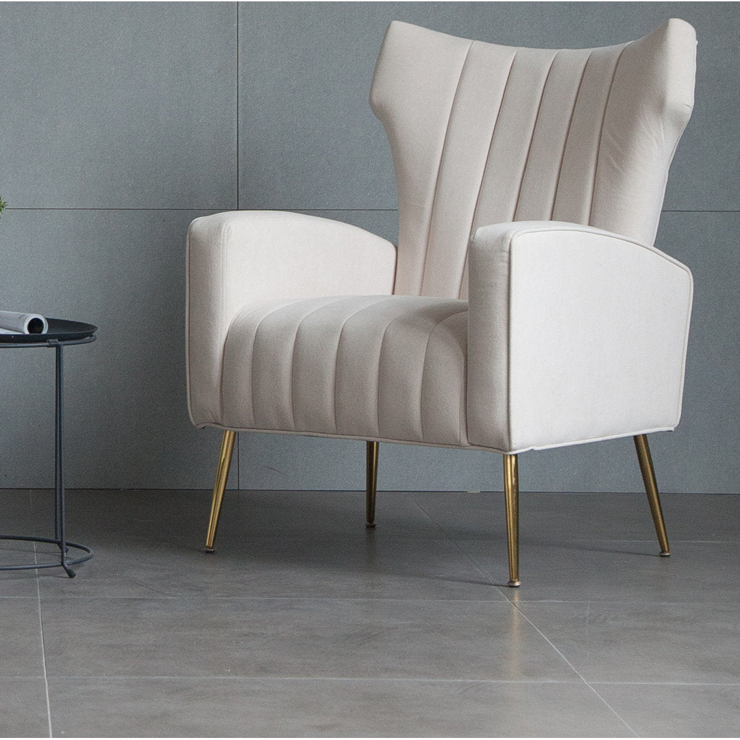 Floreal 27.5" Wide Velvet Wingback Chair Etta Avenue™ Fabric: Beige