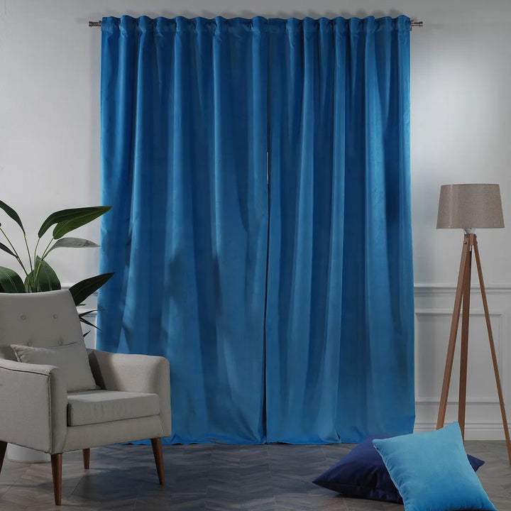 Matte Velvet Extra wide x Extra Long Custom Made Decorative Single Panel Lilijan Home & Curtain Curtain Color: 42 Honolulu Blue Size per Panel: 100" W x 264" L