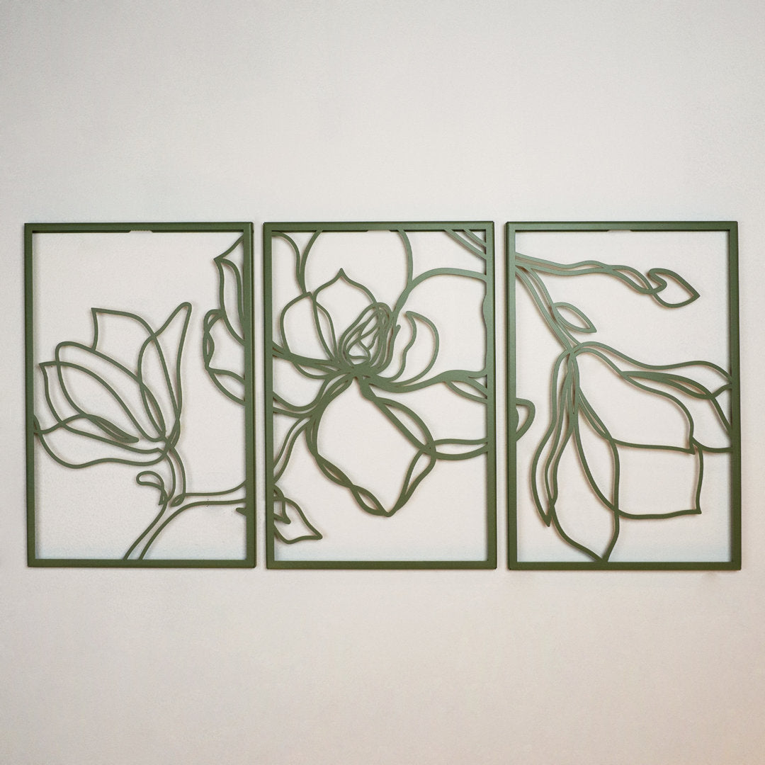 Metal Floral Wall Decor Set - 3 Piece Wall Art ARTEPERA Size: 18" H x 36" W x 1" D Finish: Green