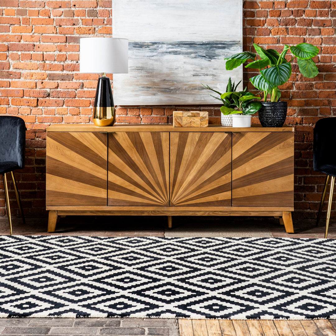 Decca Geometric Handmade Tufted Wool Black/Cream Area Rug George Oliver Rug Size: Runner 2'6" x 6'