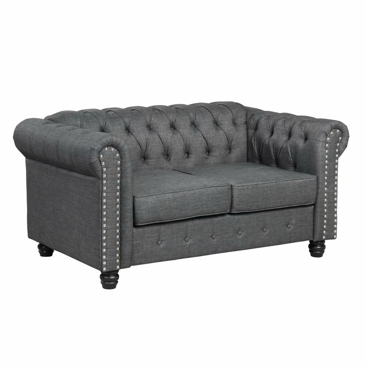 60'' Upholstered Loveseat Canora Grey Fabric: Gray Linen Blend