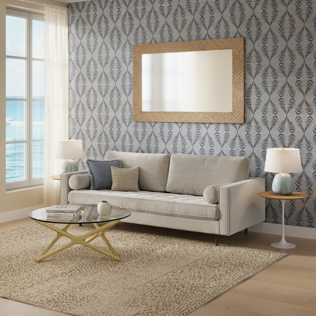 Geo 84" Upholstered Sofa AllModern Fabric: Bella Platinum Performance Velvet