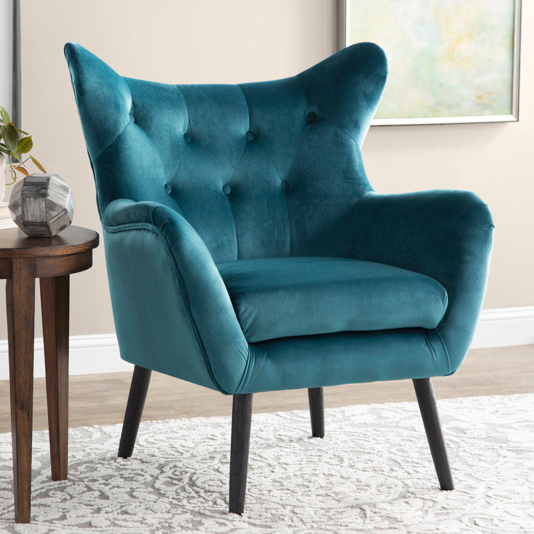 Danney 30'' Wide Tufted Velvet Wingback Chair House of Hampton® Fabric: Dark Teal Velvet