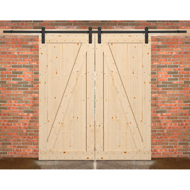 Tarcienne Paneled Wood and Metal Finish Prehung Barn Door with Installation Hardware Kit Millwood Pines Finish: Beige