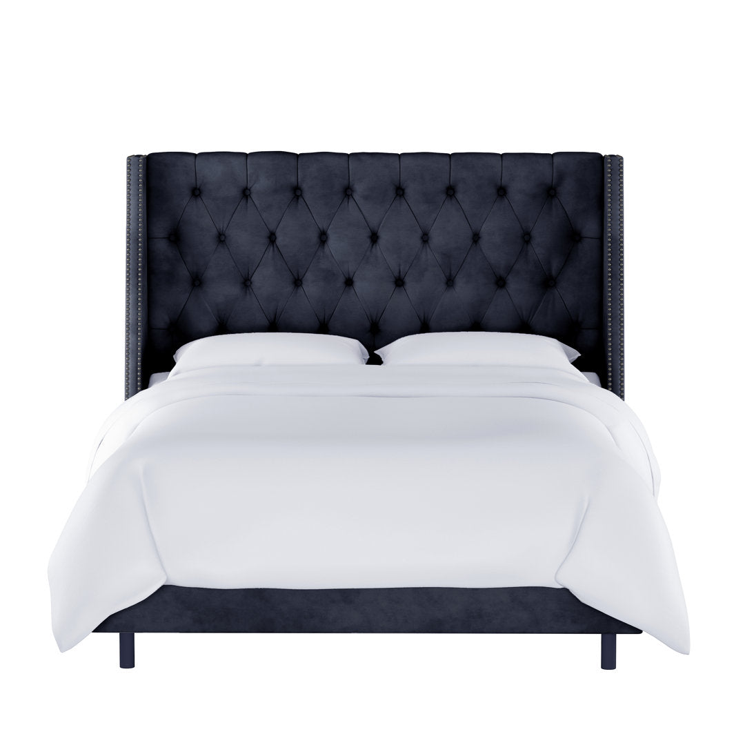 Annabel Upholstered Wingback Bed Kelly Clarkson Home Size: Twin Body Fabric: Classic Ink Performance Velvet
