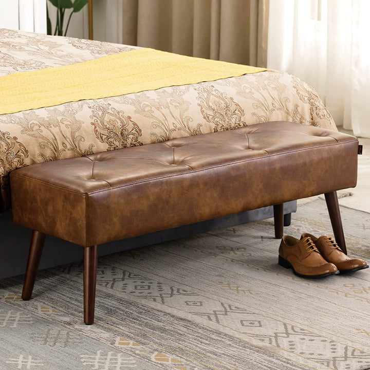 Sveina Faux Leather Bench, 44" Wide with Metal Legs 17 Stories Color: Dust Yellow
