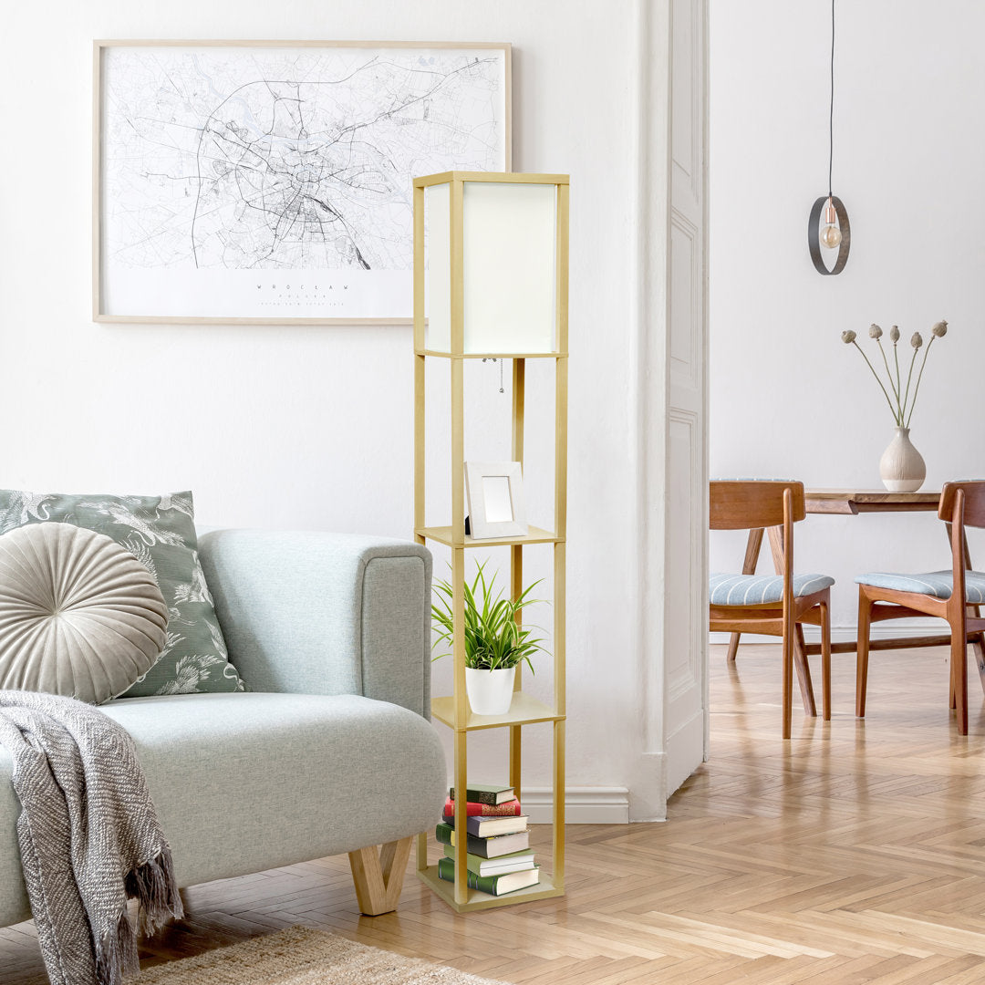 Abeyta 62.75" Column Floor Lamp Mercury Row® Teen Bulb Included: No, Base Finish: Tan