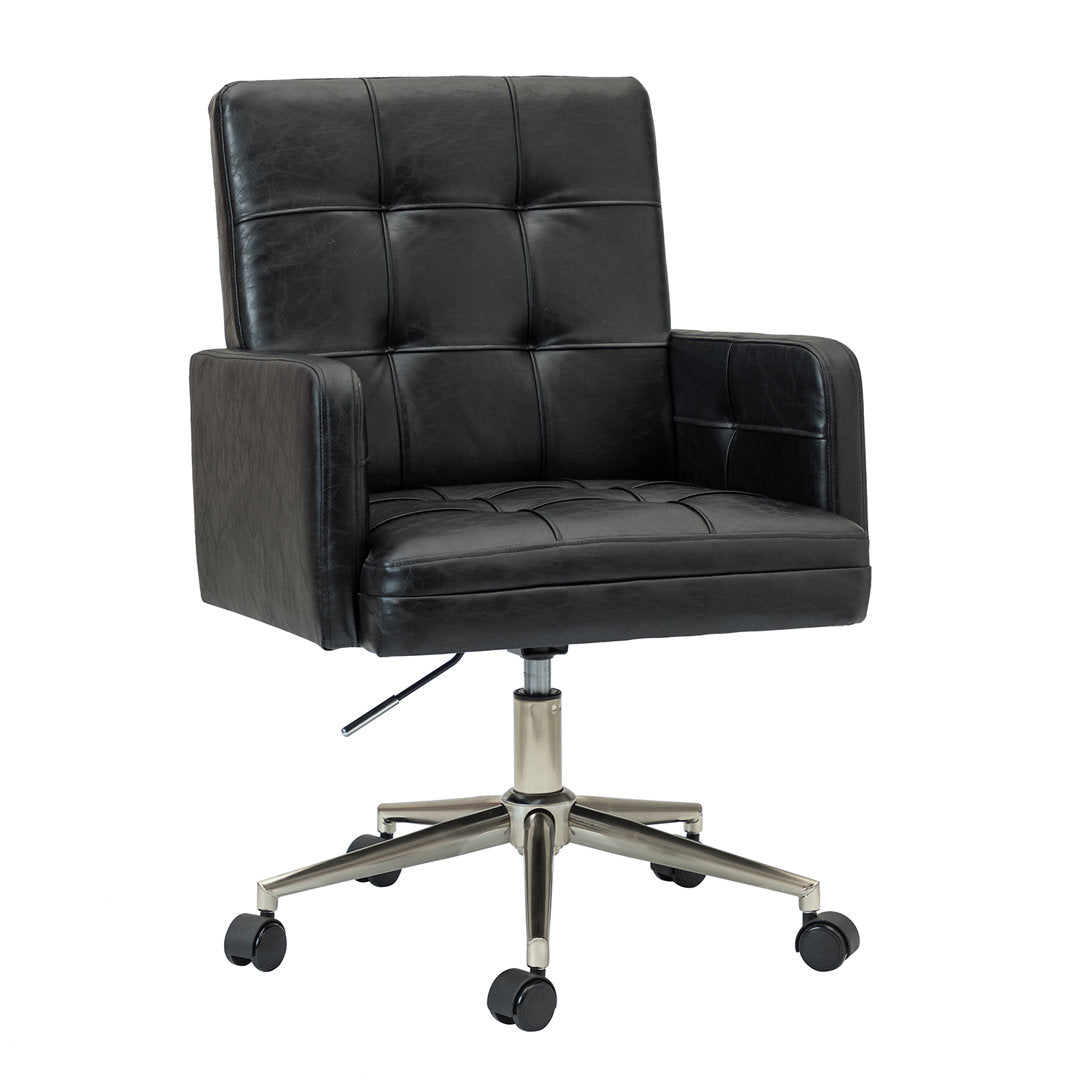 Auric Mid-Century Modern Vegan Leather Height-Adjustable Swivel Office Chair Wade Logan® Upholstery Color: Black