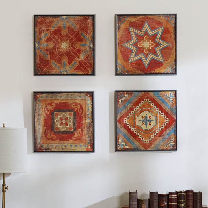 Leclair Moroccan Tile 4-piece Framed Art Set Bungalow Rose