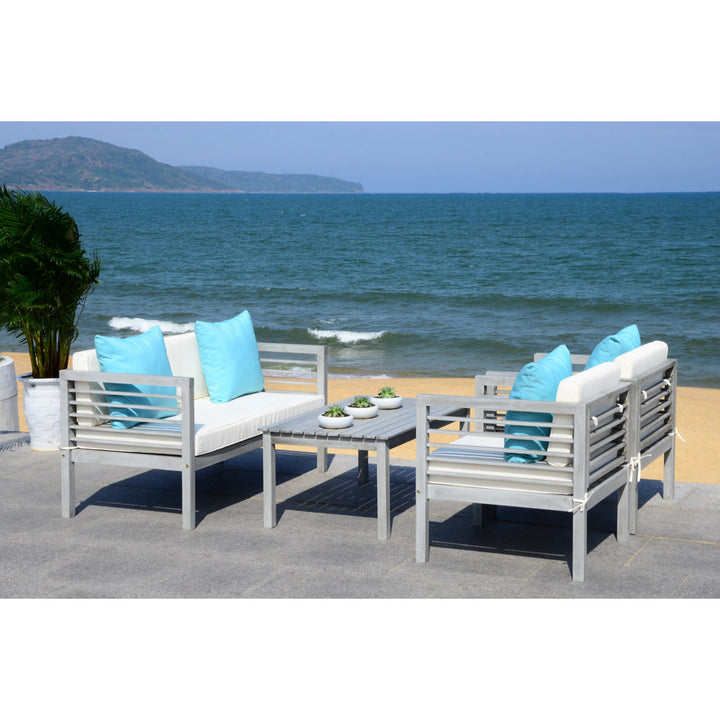Arlethe 4 Piece Sofa Seating Group with Cushions Wade Logan® Frame Color/Cushion Color: Gray Frame/White Cushion