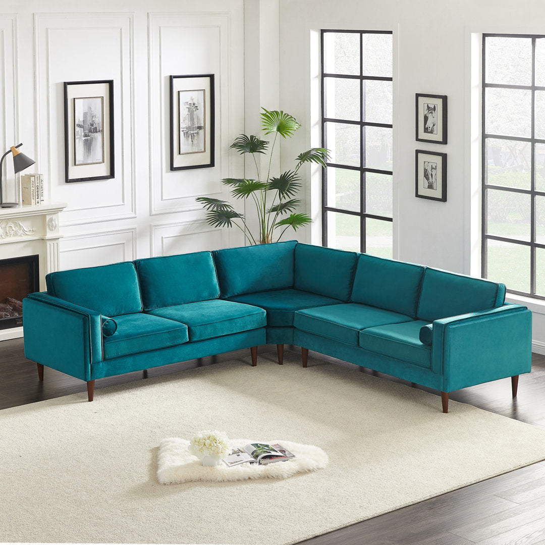 Isaak 105" Wide Symmetrical Corner Etta Avenue™ Fabric: Teal Velvet