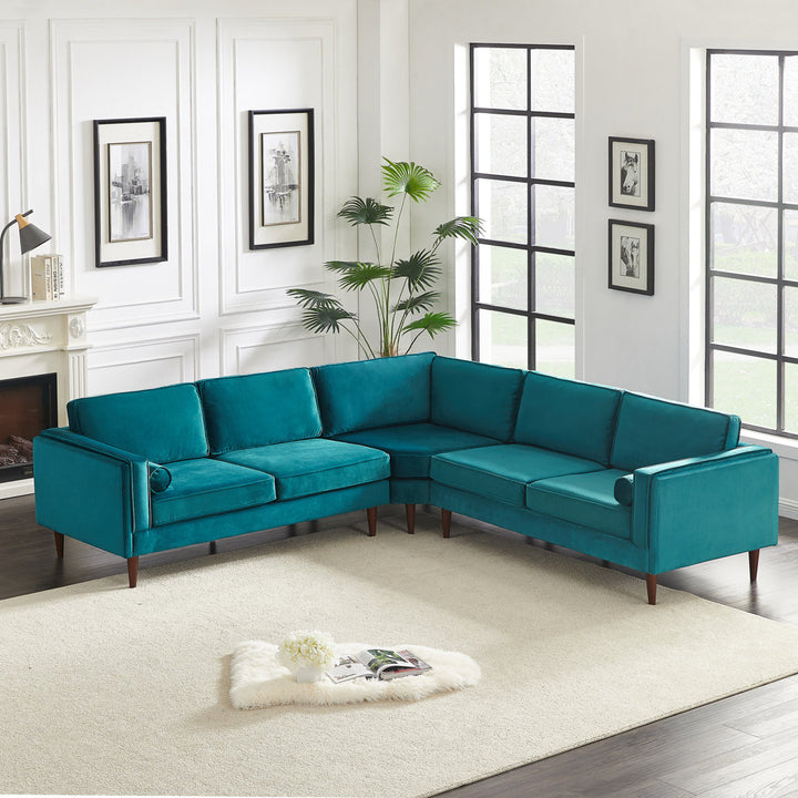 Isaak 105" Wide Symmetrical Corner Etta Avenue™ Fabric: Teal Velvet
