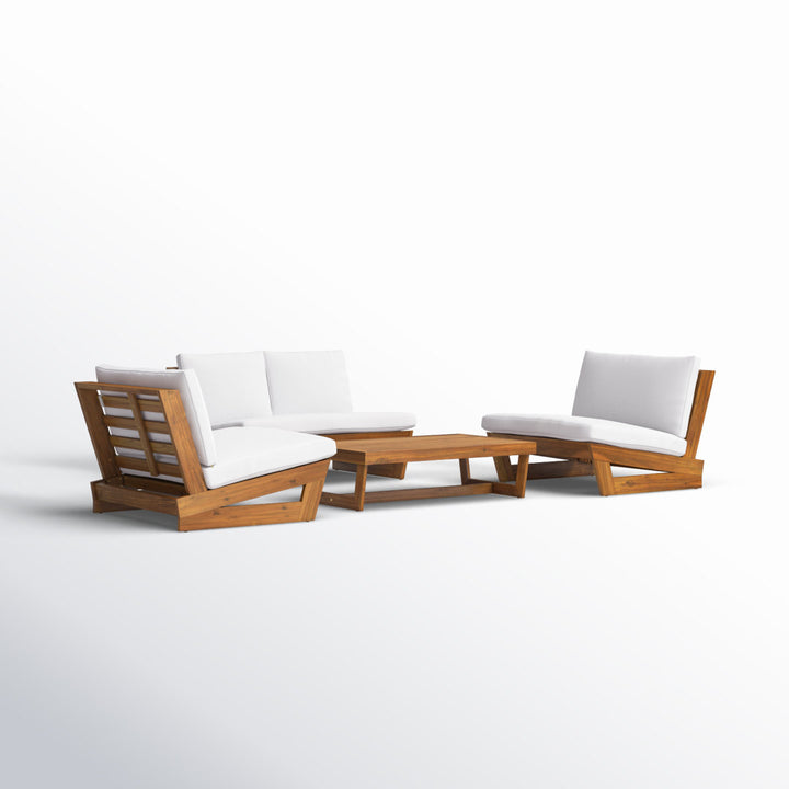 Louise 4 Piece Sofa Seating Group with Cushions AllModern Frame Color/Cushion Color: Teak Frame/White Cushion