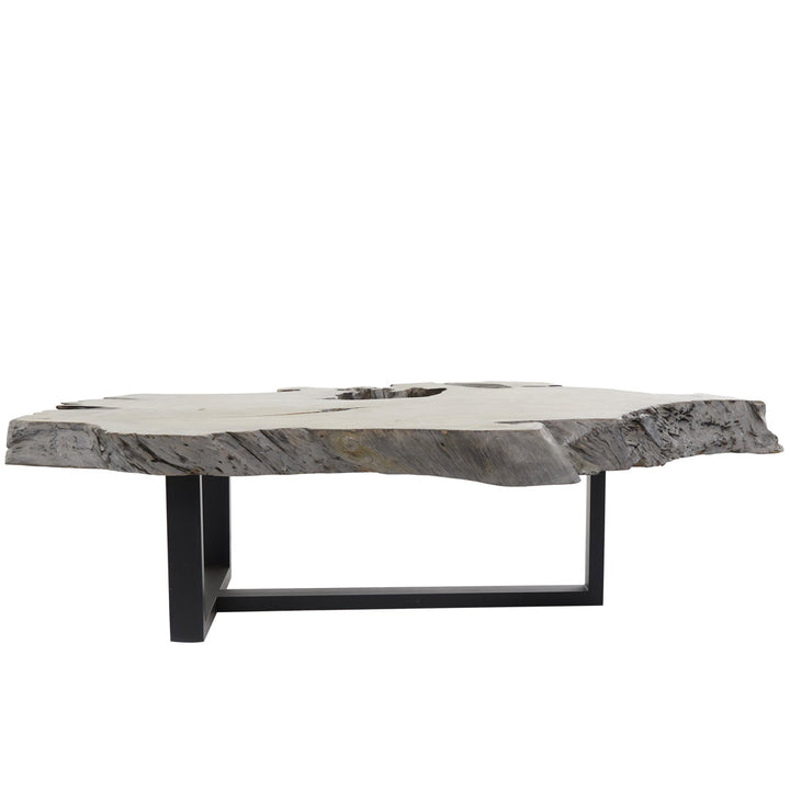 Loudon Teak Wood Handmade Live Edge Wood Slab Living Room Coffee Table with Black T Stand Base Loon Peak®