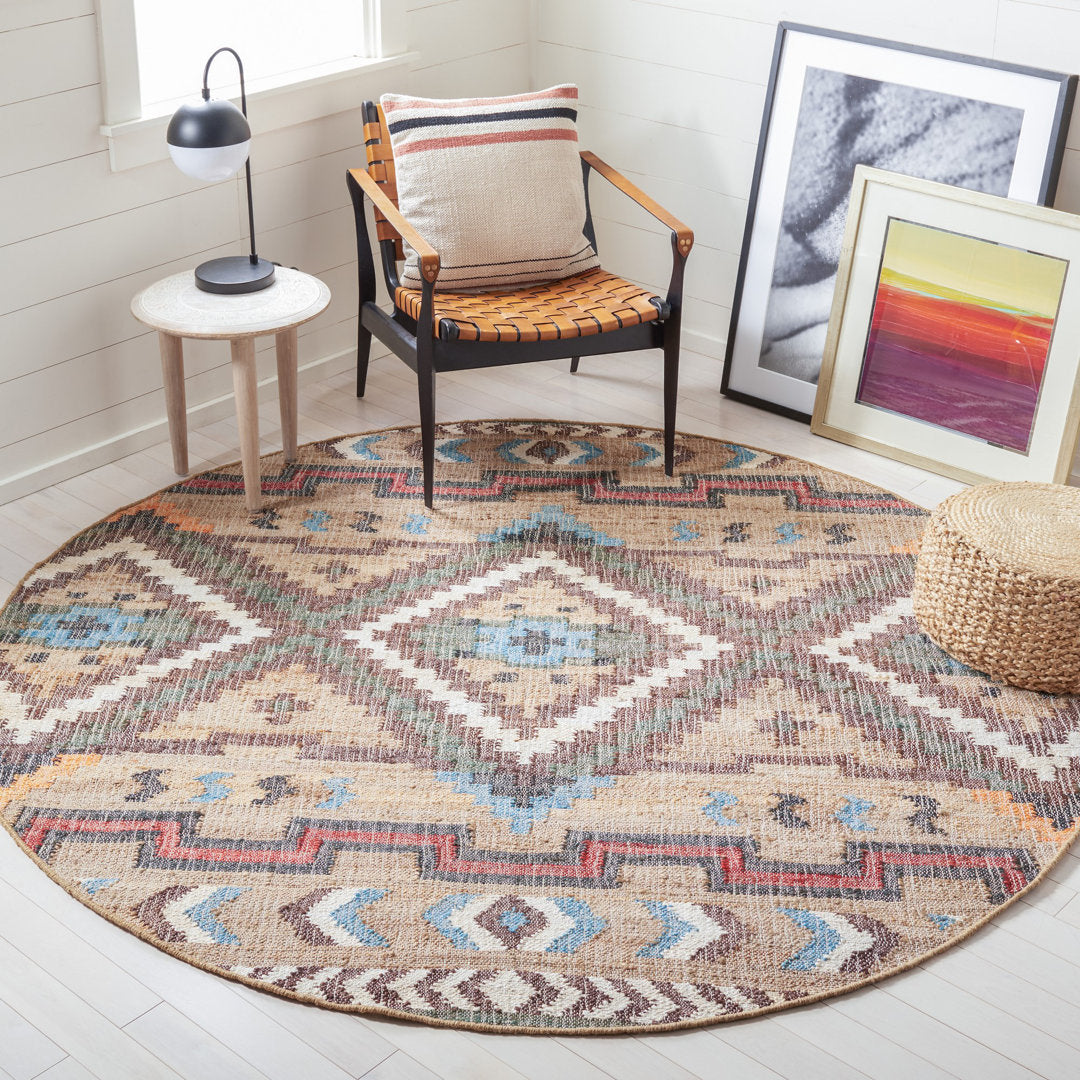 Glynda Southwestern Handmade Flatweave Jute Tan Area Rug The Twillery Co.® Rug Size: Round 3'