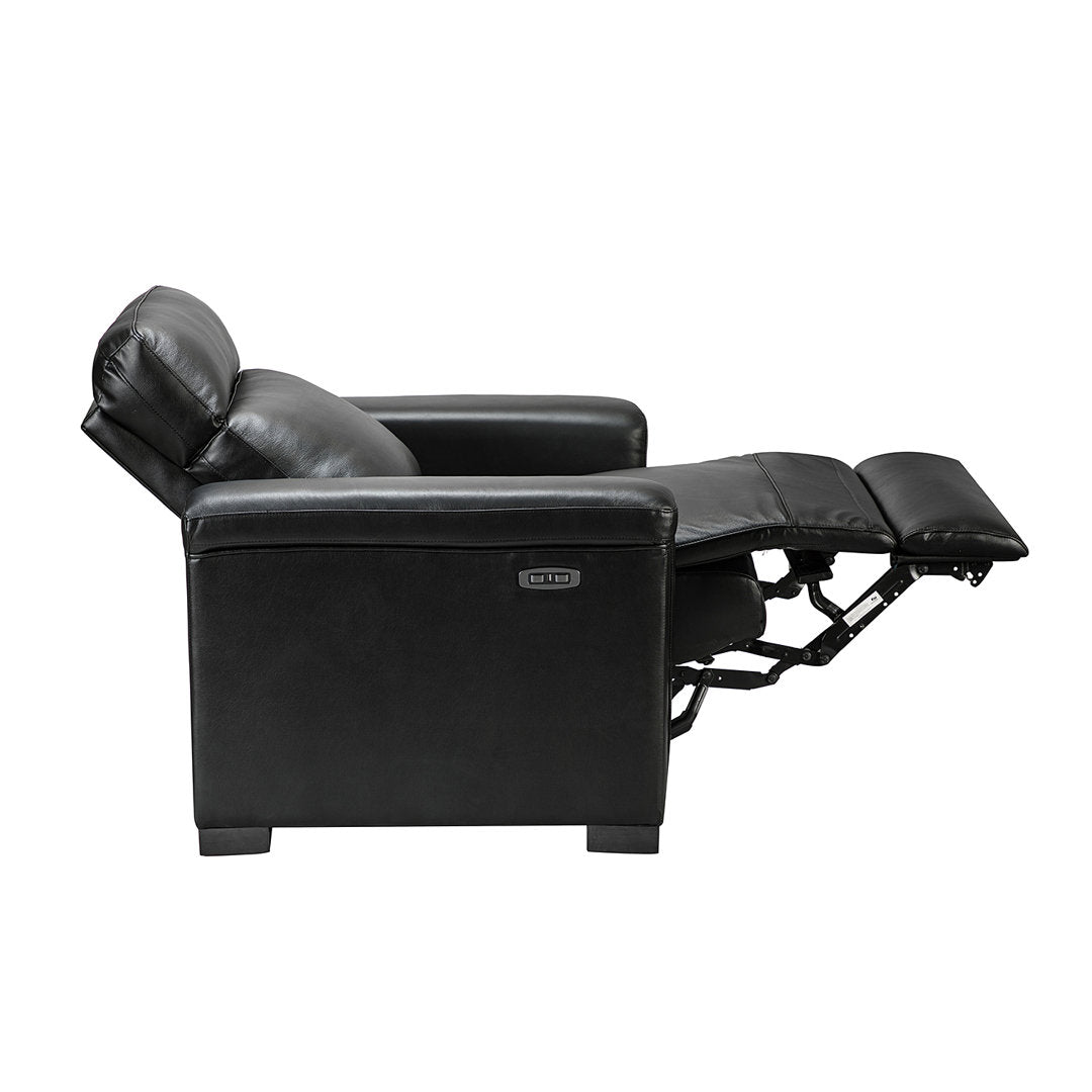 Aziah 34.65" Wide Genuine Leather Power Recliner With USB Port Wade Logan® Body Fabric: Black Genuine Leather