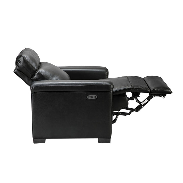 Aziah 34.65" Wide Genuine Leather Power Recliner With USB Port Wade Logan® Body Fabric: Black Genuine Leather