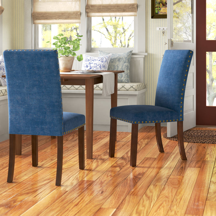 Bontrager Linen Dining Room Parsons Chair (Set of 2) Andover Mills™ Upholstery Color: Blue