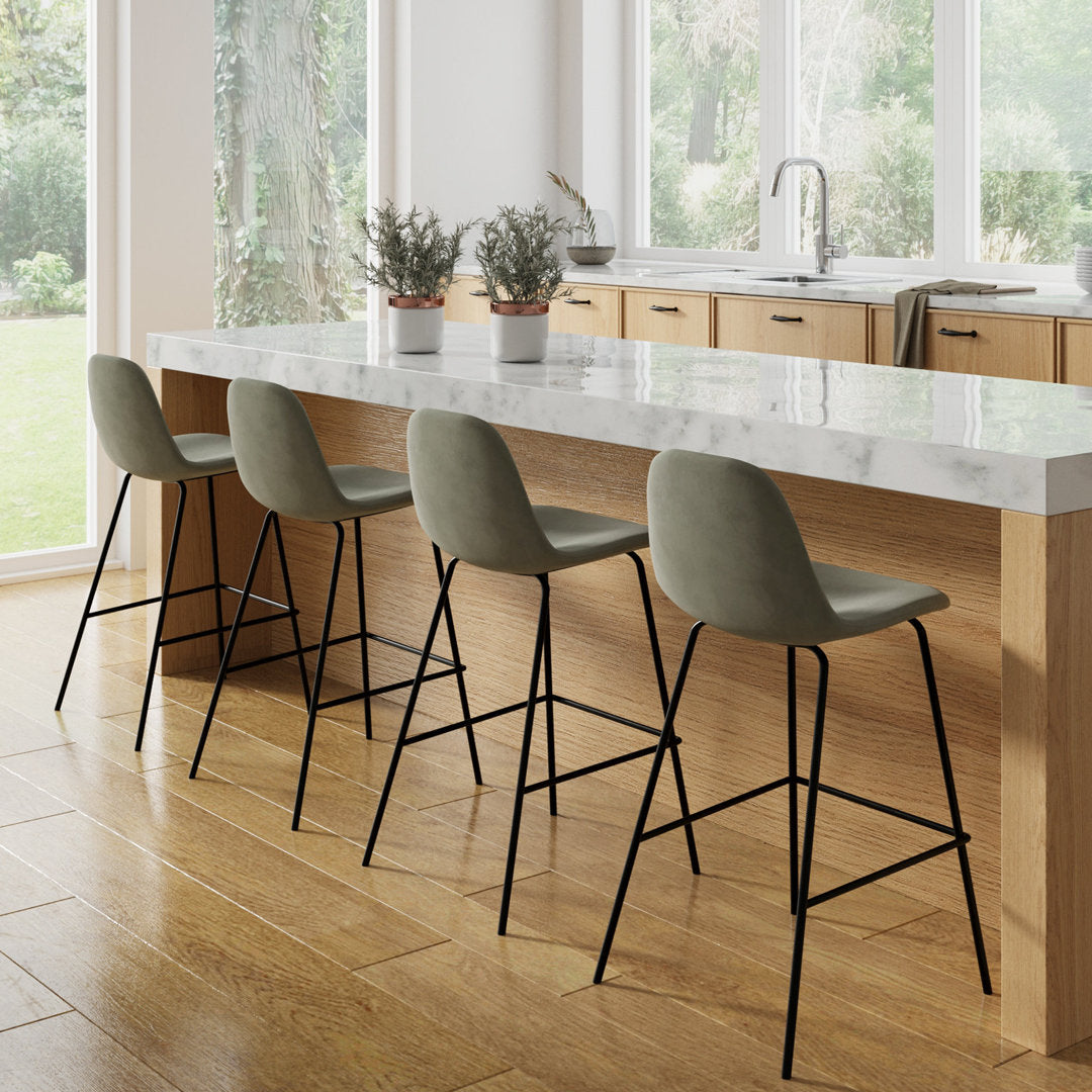 Kody Upholstered Bar & Counter Stool (Set of 2) AllModern Color: Bella Platinum Performance Velvet Seat Height: Counter Stool (23.5" Seat Height)