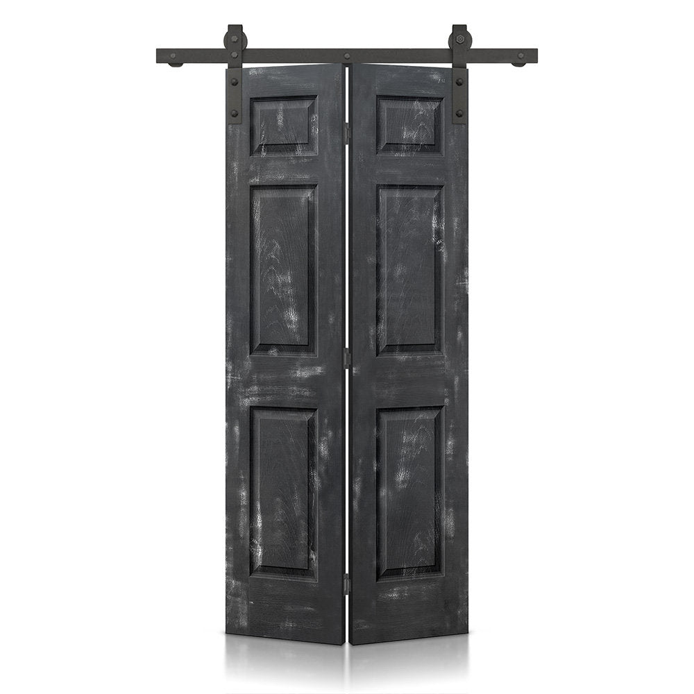 Paneled MDF Composite Bifold Barn Door with Installation Hardware Kit Calhome Size: 24" x 80" Finish: Antique Black