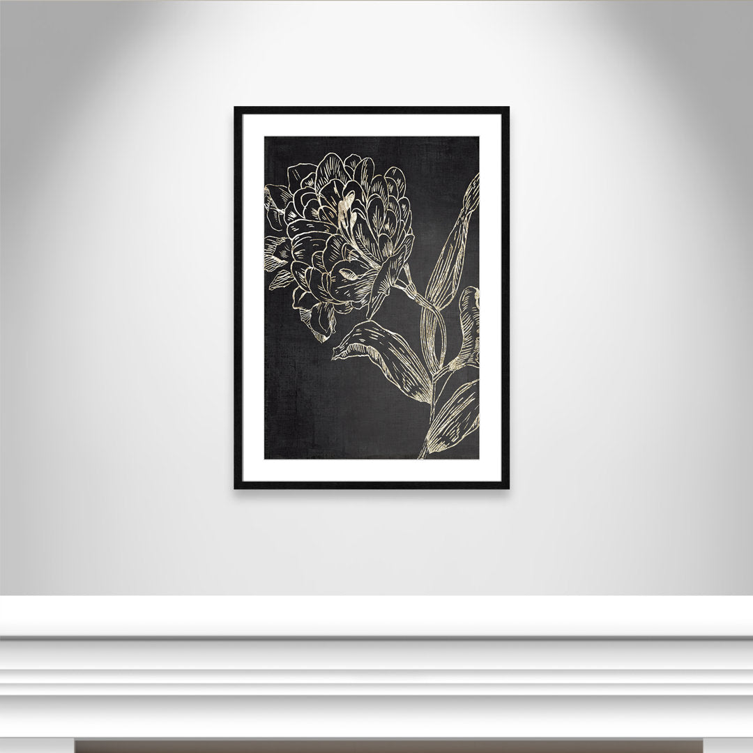 Golden Flower Folklore II by Asia Jensen - Picture Frame Graphic Art Joss & Main Size: 35.5" H x 25.5" W Format: Black Wood Grain Framed