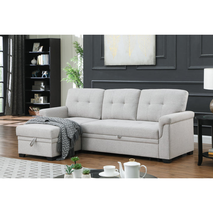 Efim 84" Wide Reversible Sleeper Sofa & Chaise Ebern Designs Fabric: Light Gray Linen Blend