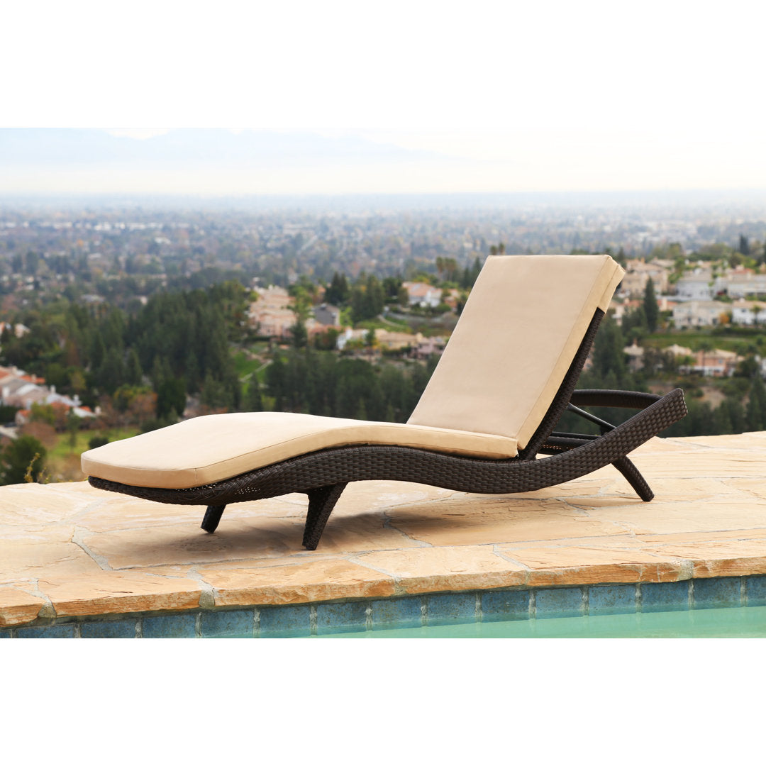 Cleghorn 79" Long Reclining Single Chaise Sunbrella with Cushion Ivy Bronx Color: Buttercream Beige