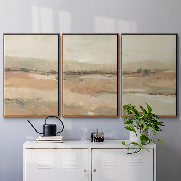 Earth Tone Landscape I - Multi Piece Framed Canvas Wrought Studio™ Size: 40" H x 78" W Format: Walnut Framed