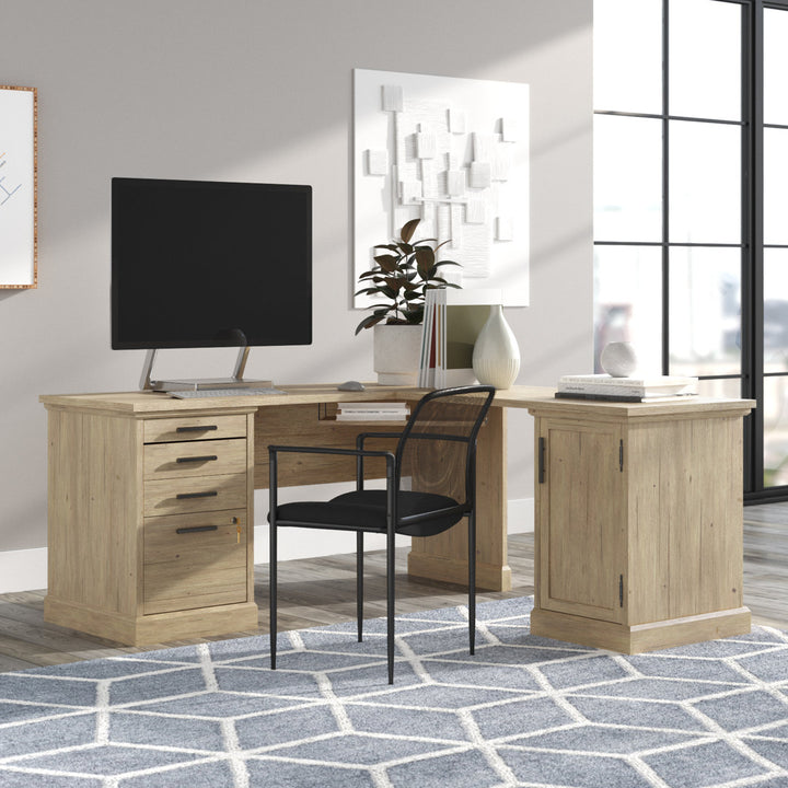 Aspen Post L-Shape Executive Desk Upper Square™ Color: Prime Oak
