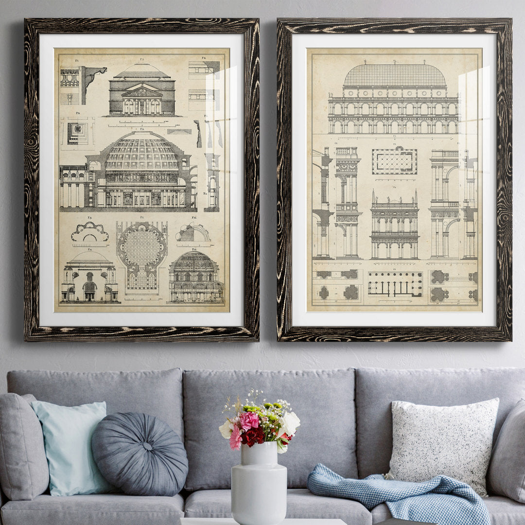 Vintage Architects Plan III - 2 Piece Picture Frame Graphic Art Print Set on Paper Williston Forge Size: 37.5" H x 55" W x 1.5" D Format: Black Framed Paper