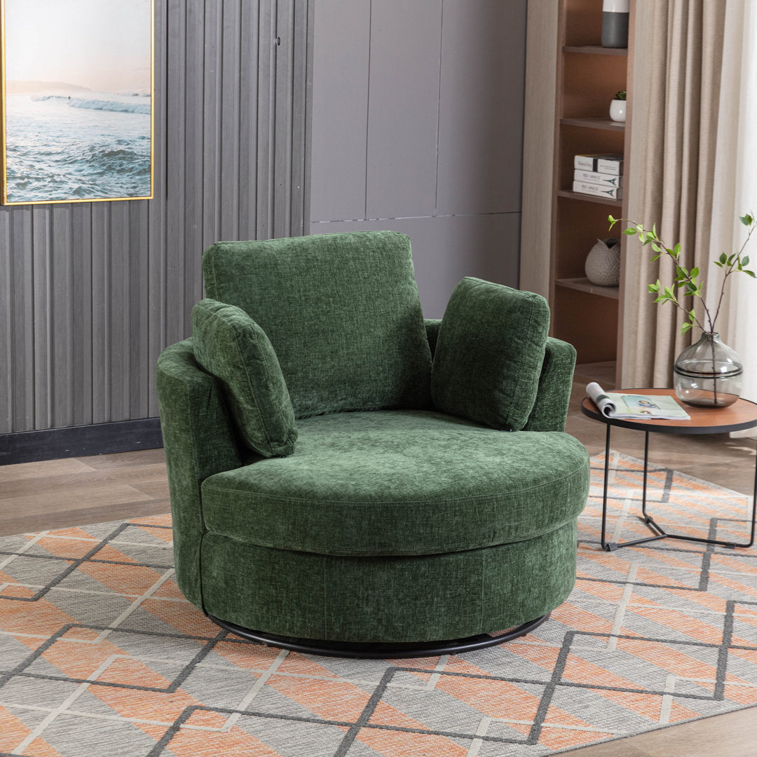 Achorn 42.26" W Polyester Recessed Arm Slipcovered Swivel Barrel Chair Hokku Designs Fabric: Green Polyester