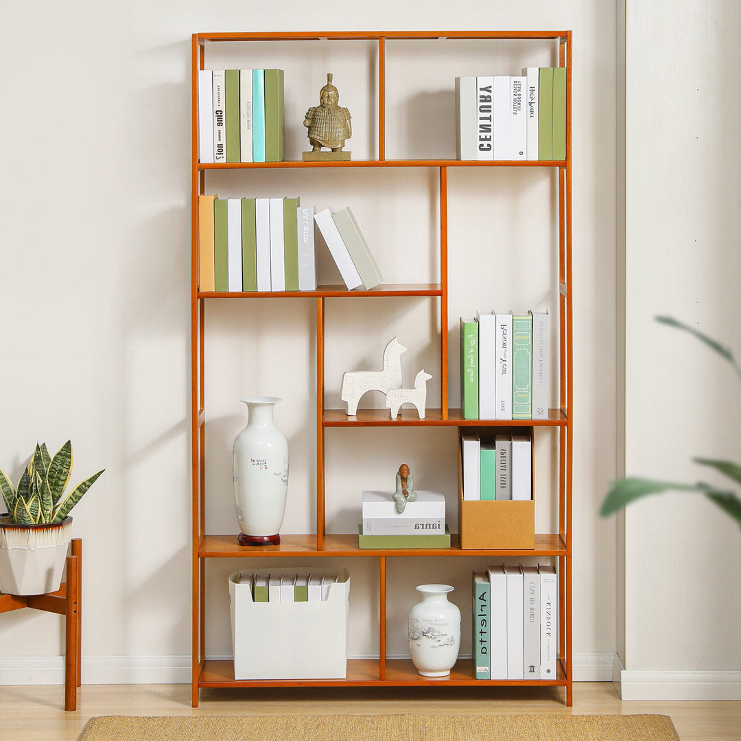 Bargersville Bamboo 5 Tiers Etagere Bookcase Staggered Bookshelf Open Book Storage Shelf Ebern Designs Size: (6 Shelves) 68.9" H x 39" W x 9.8" D
