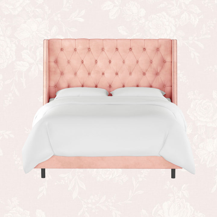 Annabel Upholstered Wingback Bed Kelly Clarkson Home Size: Full Body Fabric: Classic Blush Performance Velvet