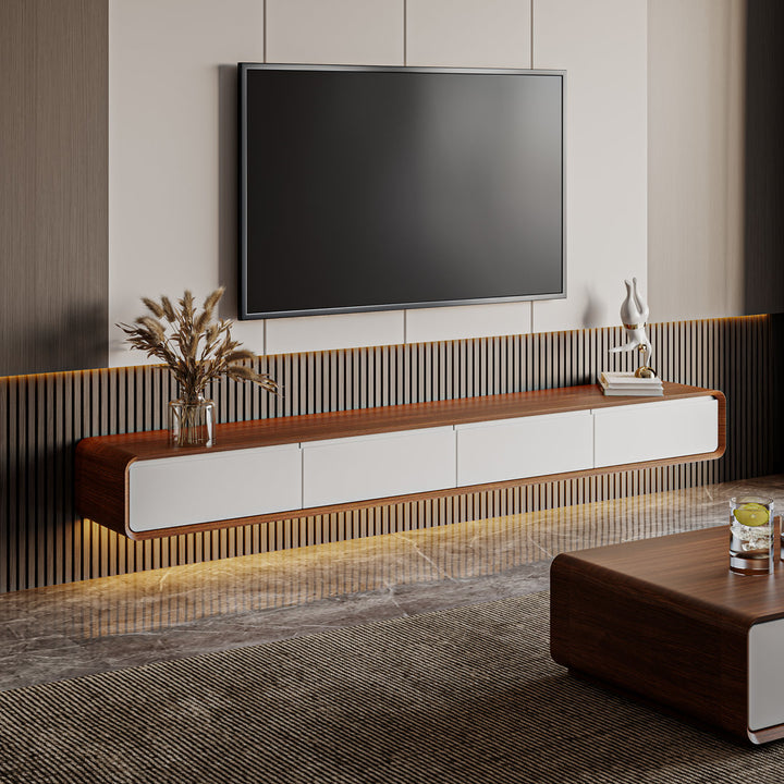 Randalstown Floating TV Stand, Entertainment Center with 4 Drawers, Solid Wood, Fully-Assembled Hokku Designs Color: Dark Brown/White Overall Entertainment Center Width - Side to Side: 94.48''