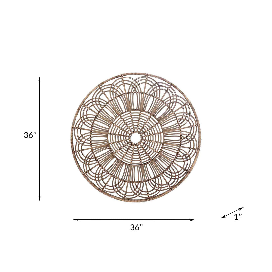 36-inch Round Wicker Brown Hanging Wall Decor - A Contemporary Rustic Accent for Home or Office Mistana™
