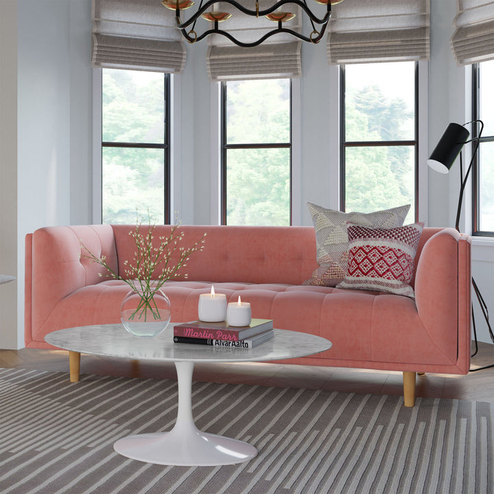 George 82" Velvet Tuxedo Arm Sofa AllModern Fabric: Blush Velvet