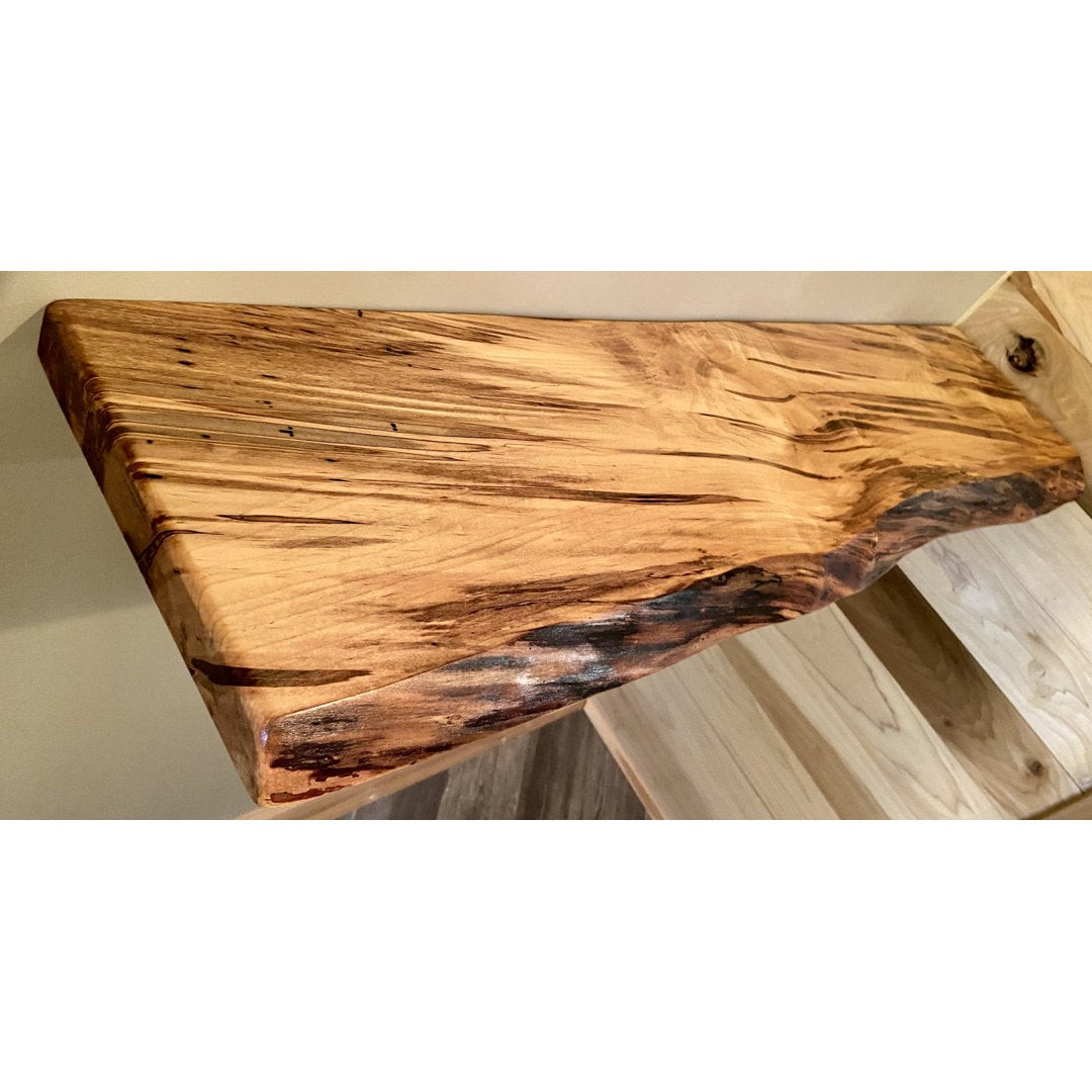 Maple Solid Wood Floating Shelf with Live Edge Steel Oak Size: 2" H x 24" W x 12" D