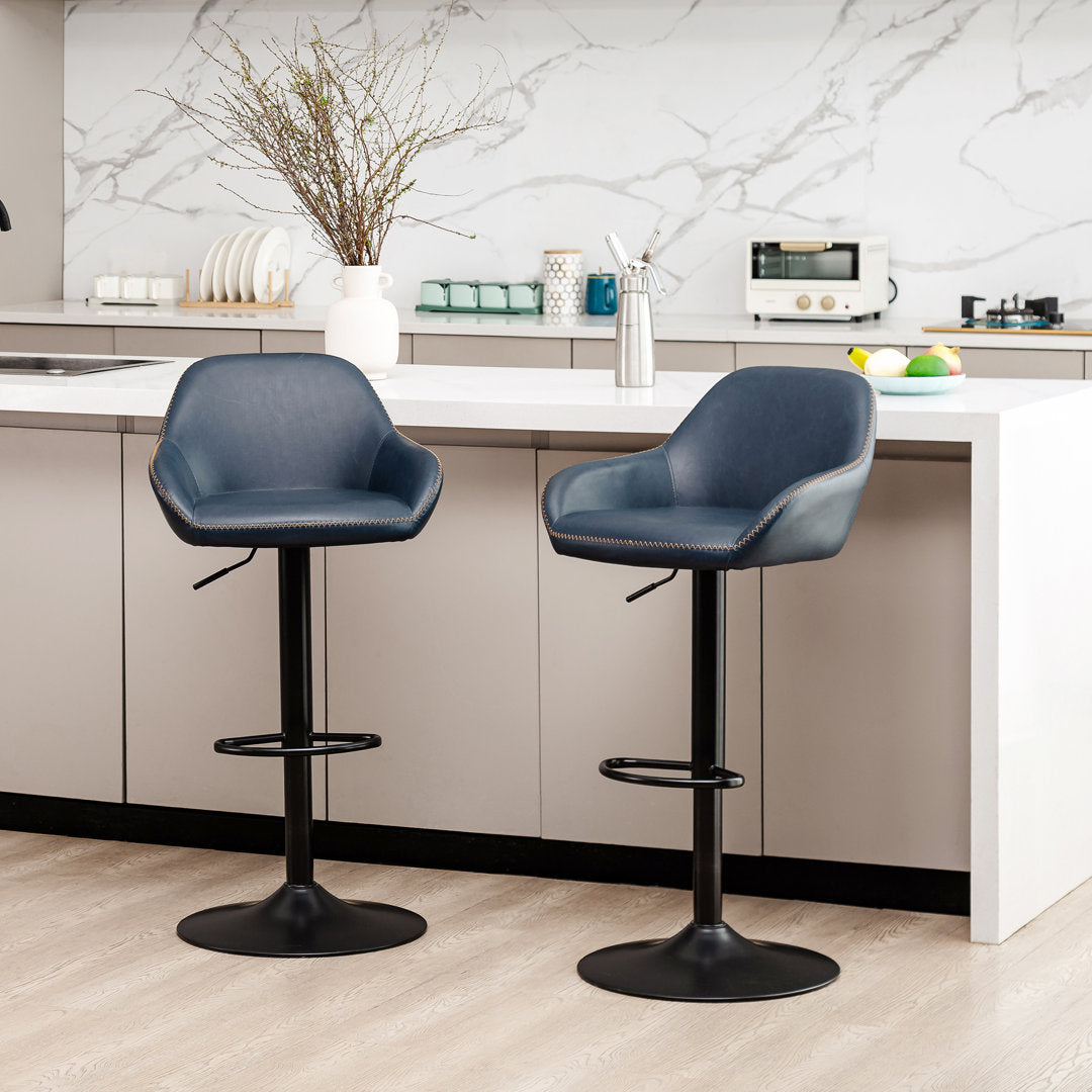 Thibodeaux Swivel Adjustable Height Bar Stool (Set of 2) Mistana™ Color: Navy Blue