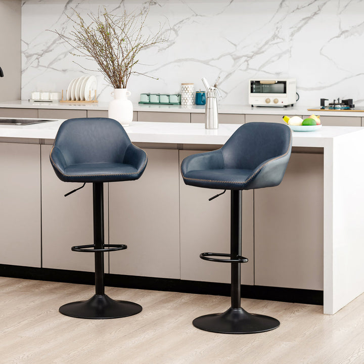 Thibodeaux Swivel Adjustable Height Bar Stool (Set of 2) Mistana™ Color: Navy Blue