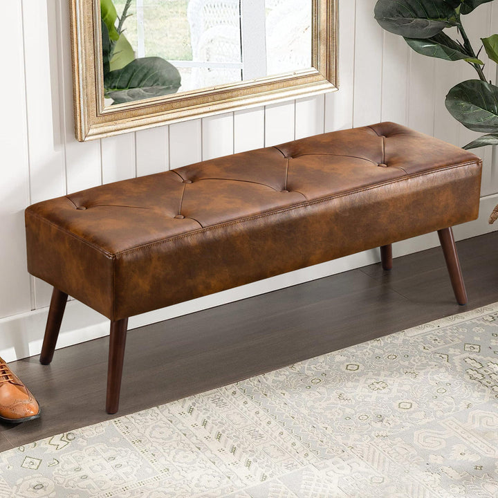 Sveina Faux Leather Bench, 44" Wide with Metal Legs 17 Stories Color: Dust Yellow