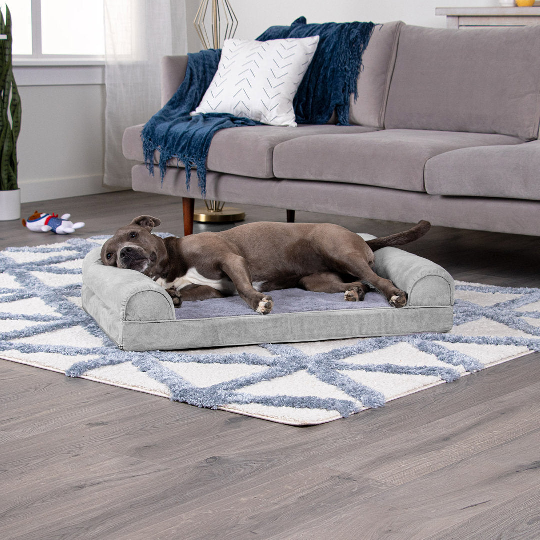 Quilted Orthopedic Bolster Sofa Pet Bed FurHaven Color: Smoke Gray Size: Large (36" W x 27" D x 6.5" H)