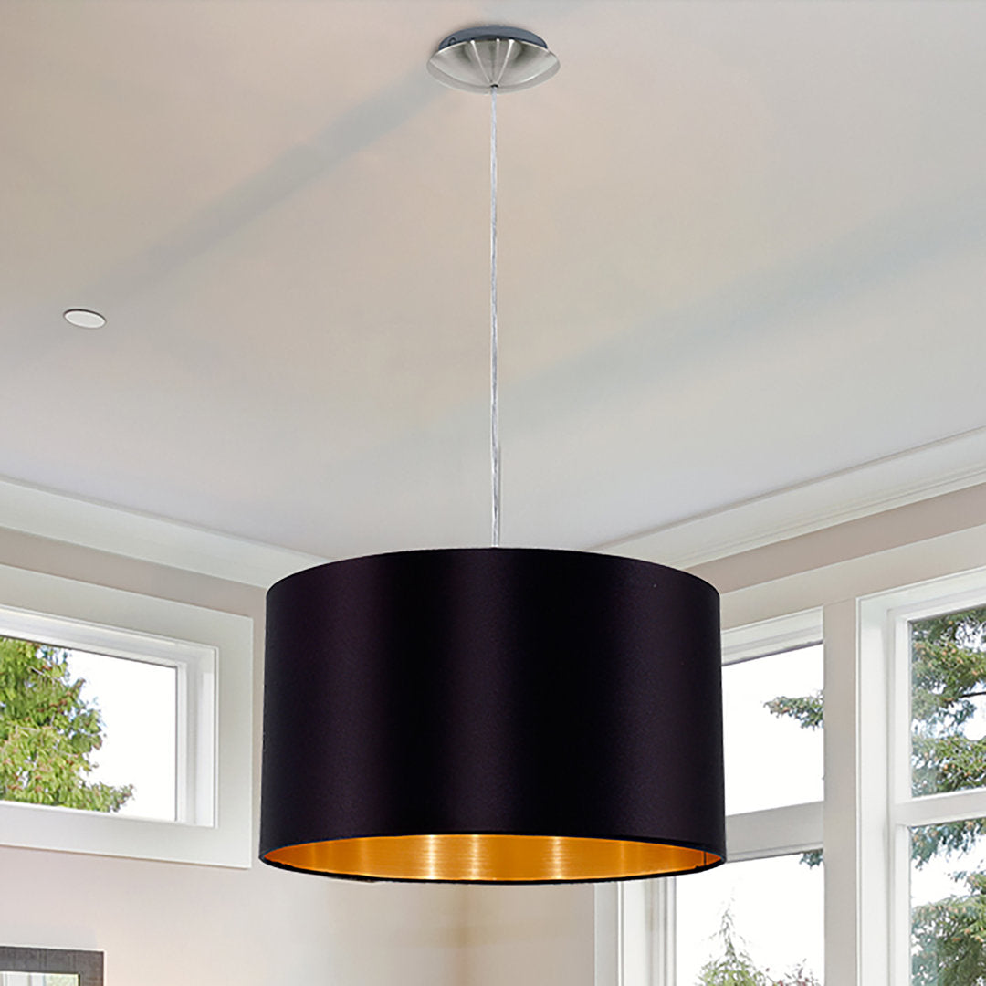 Newville 1 - Light Single Drum Pendant Wade Logan® Shade Color: Black/Gold