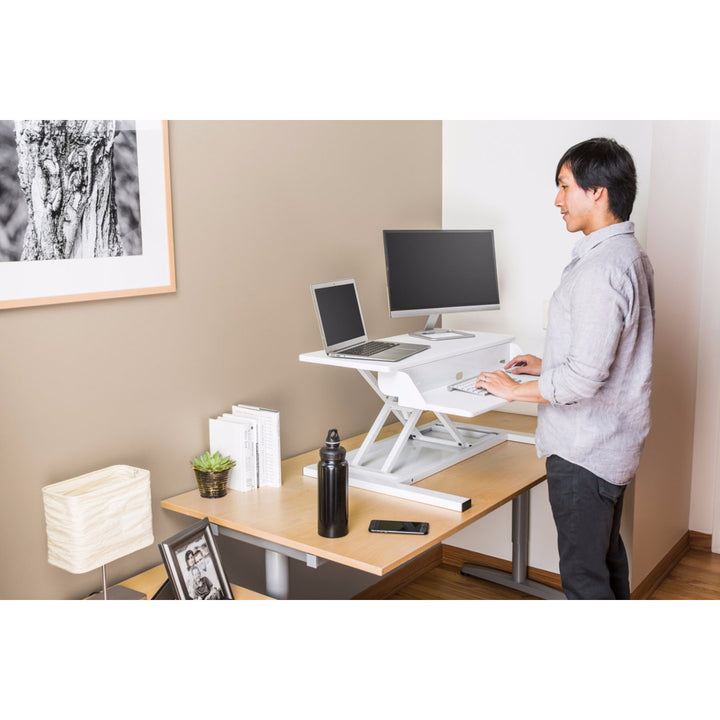 West Wick Height Adjustable Standing Desk Converter Symple Stuff Color (Top/Frame): White/White