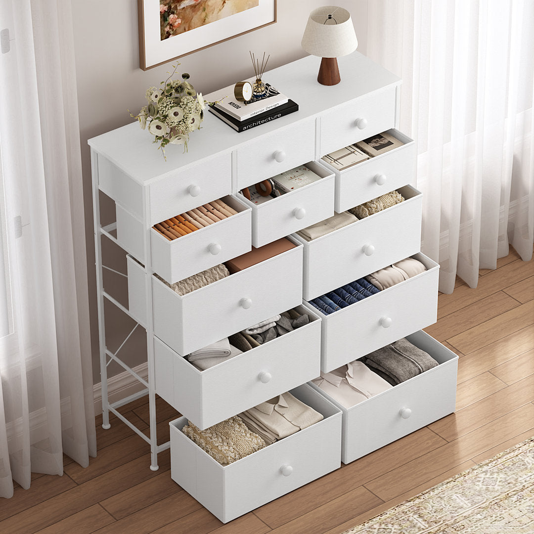 Ojaswi Dresser 12 Chest of Drawers, Closet with Wood Ebern Designs Color: White
