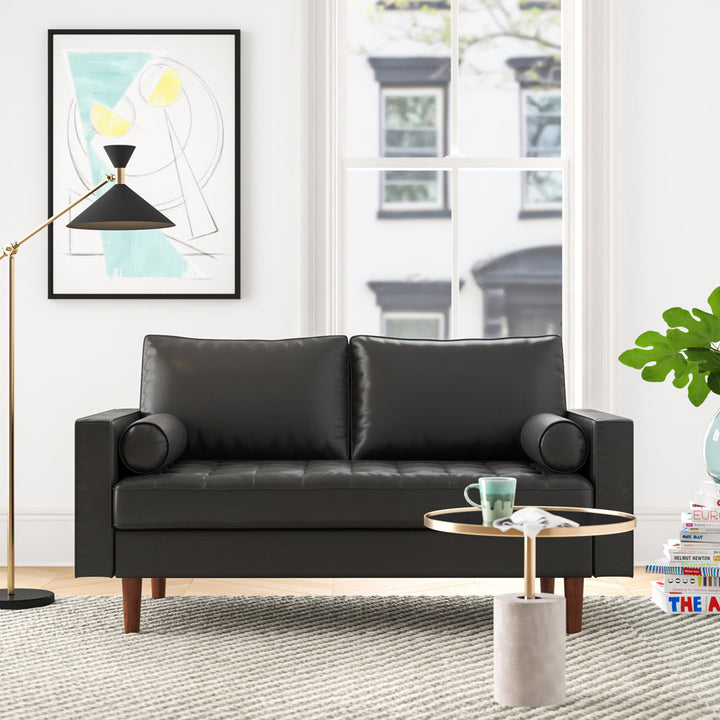 Ashfaq 57.8" Velvet Square Arm Loveseat Wade Logan® Fabric: Faux Leather Black